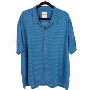 Tommy Bahama 100% Silk Blue Geo Diamond Print Short Sleeve Button Shirt Men XXL